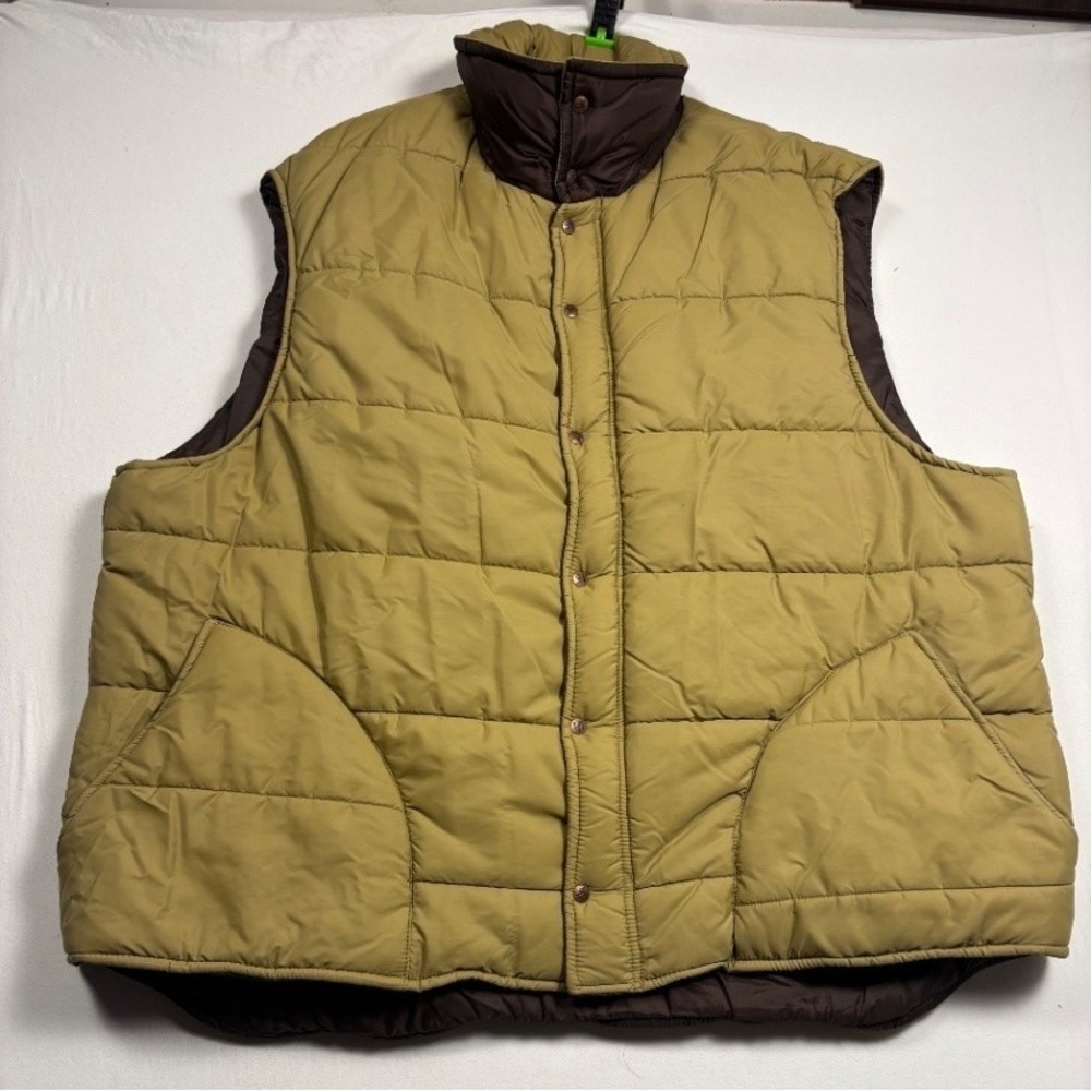 Golden Fleece Mens Quilted Puffer Vest XXXL Tall Olive Green Brown Snap Front